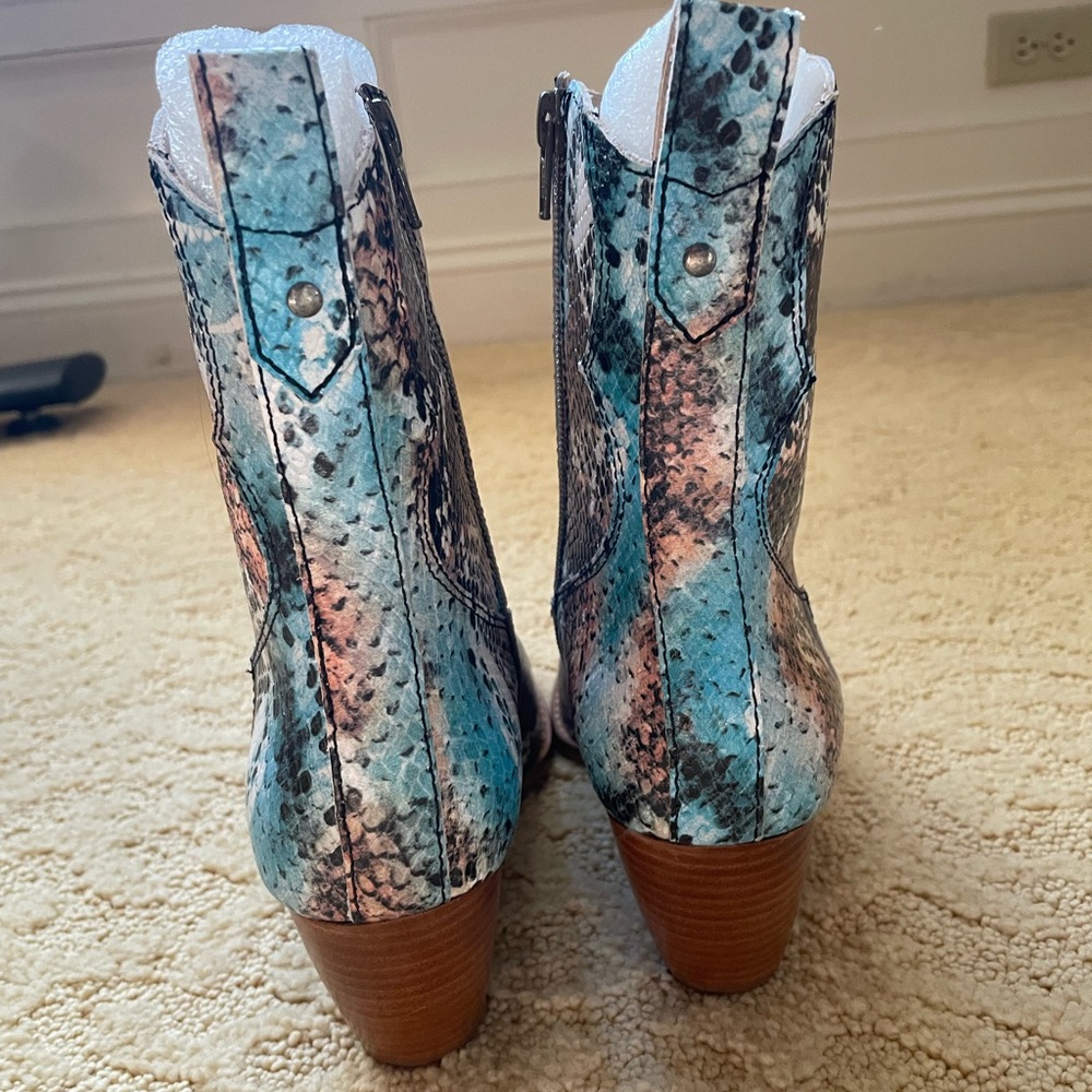Matisse Snakeskin Ankle Boots - White and Teal - Picture 5 of 9